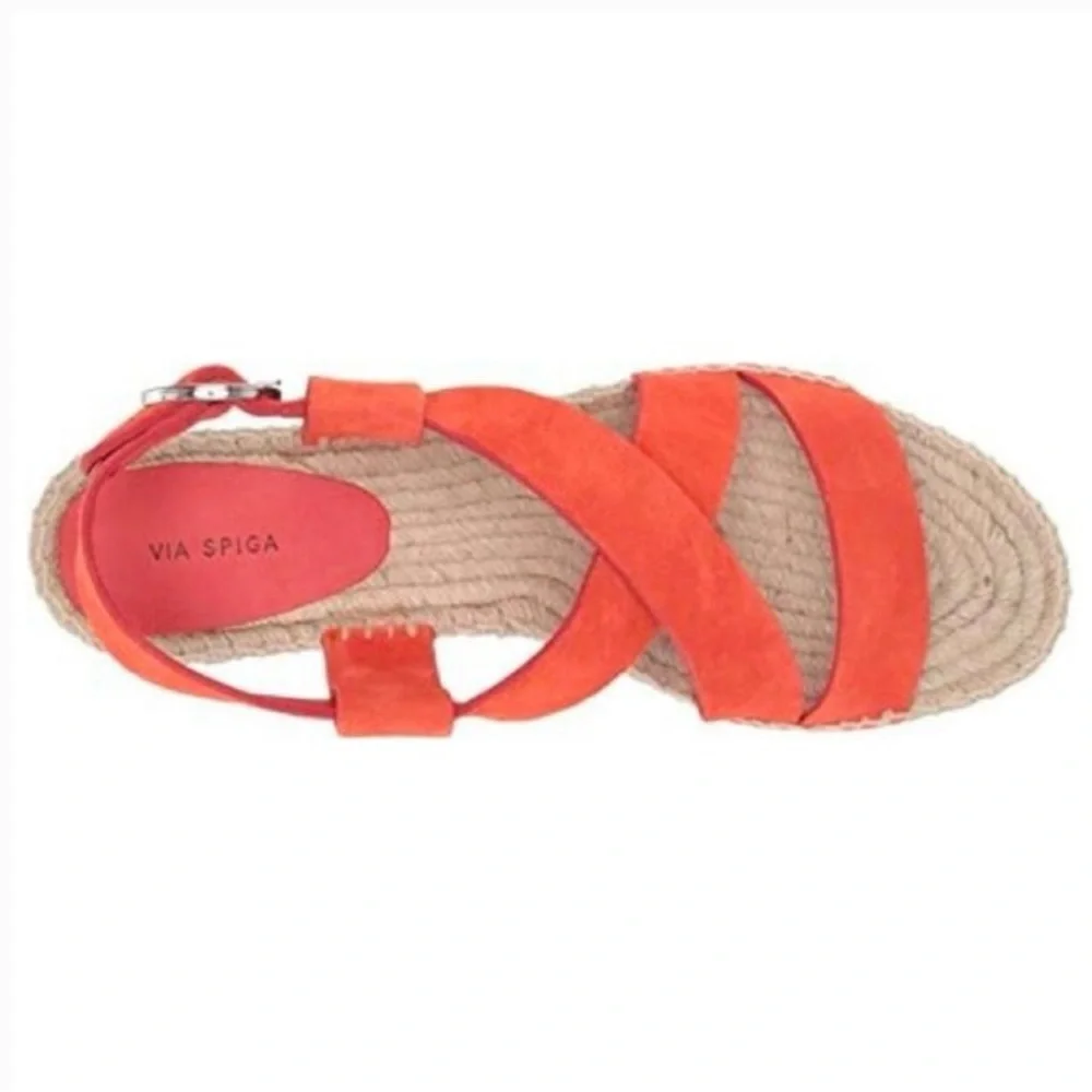 Via Spiga Gia Orange Suede Espadrille Sandals with Strappy Design Size 9